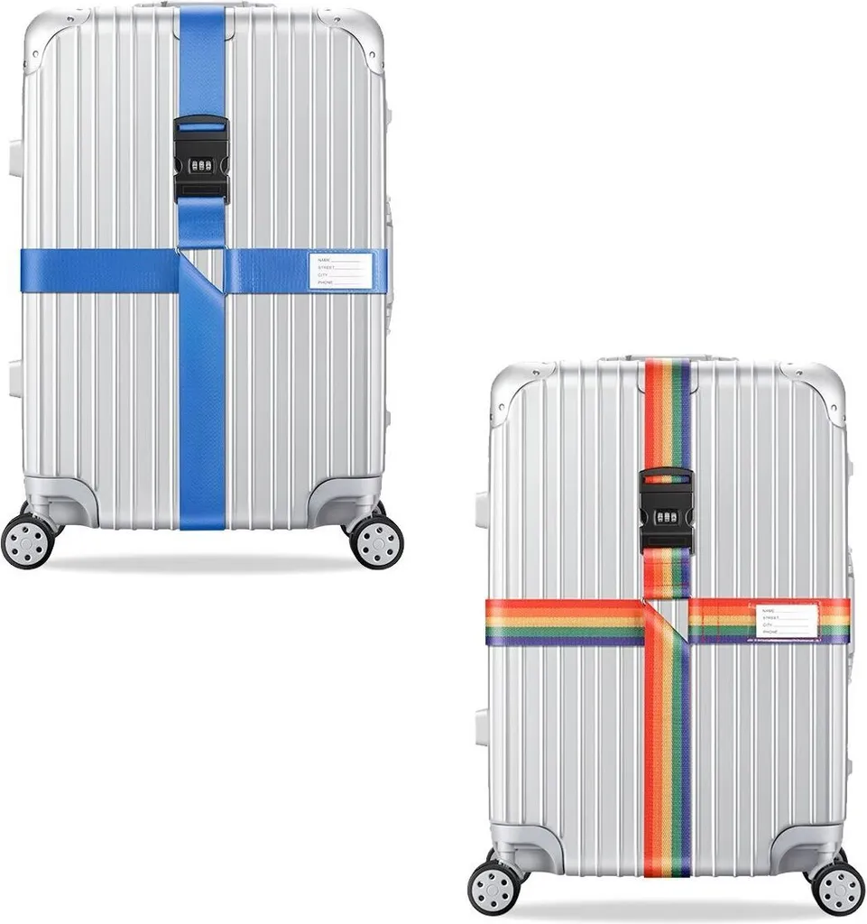 Set 2 Cinghie Valigia Incrociate Blu e Rainbow - Massima Sicurezza