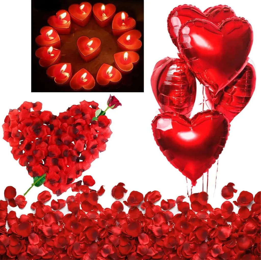 50 Bougies Cœur + 1000 Pétales de Rose Rouges en Soie - Kit Décoration