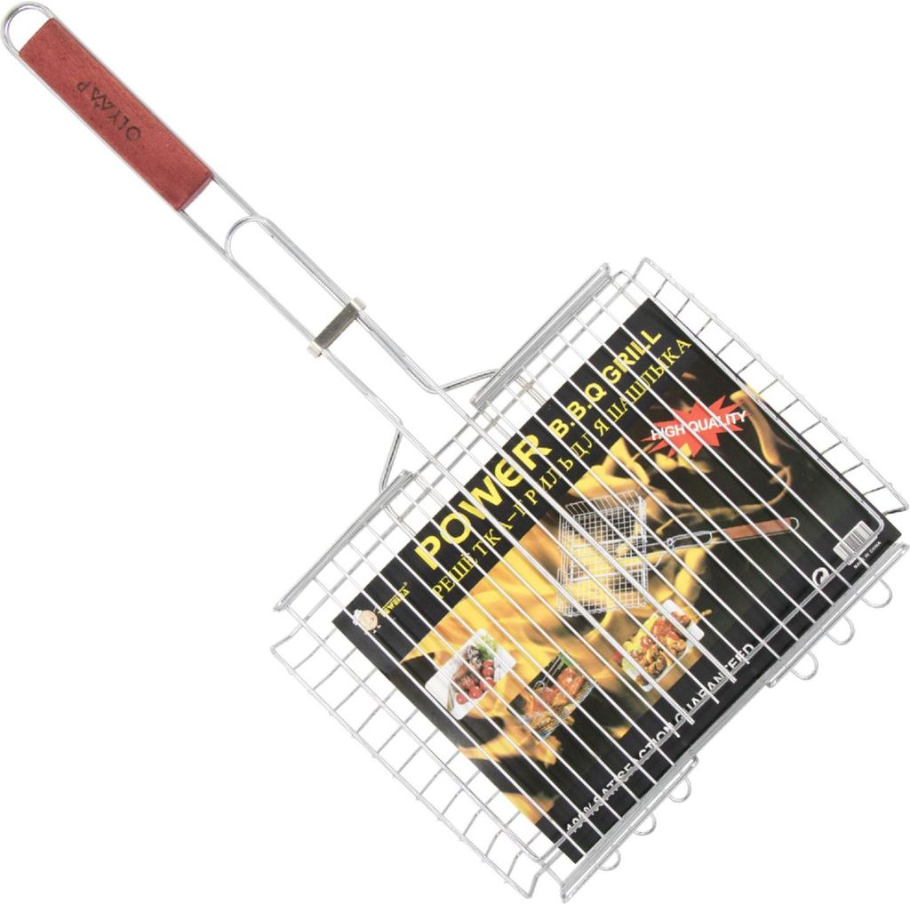 Grillrost Grillgitter aus Edelstahl mit Holzgriff 41 x 31 cm