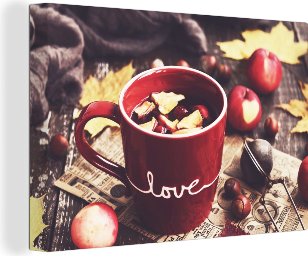 OneMillionCanvasses - Leinwandbilder - 150x100 cm, Tee - Apfel - Preiselbeere, Wandbilder Kunstdruck Wanddekoration - Foto auf Leinwand - Gemäld...