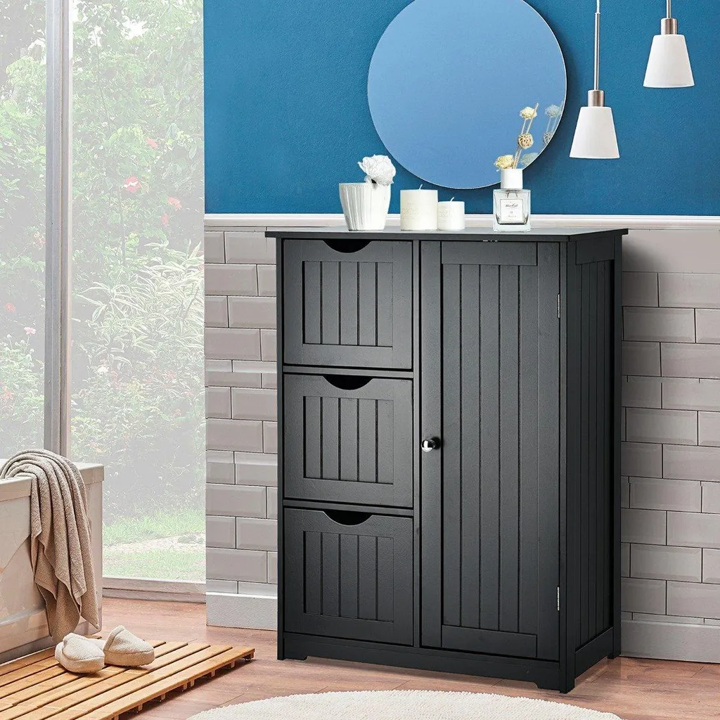 Commode de salle de bain noire avec 3 grands tiroirs de rangement