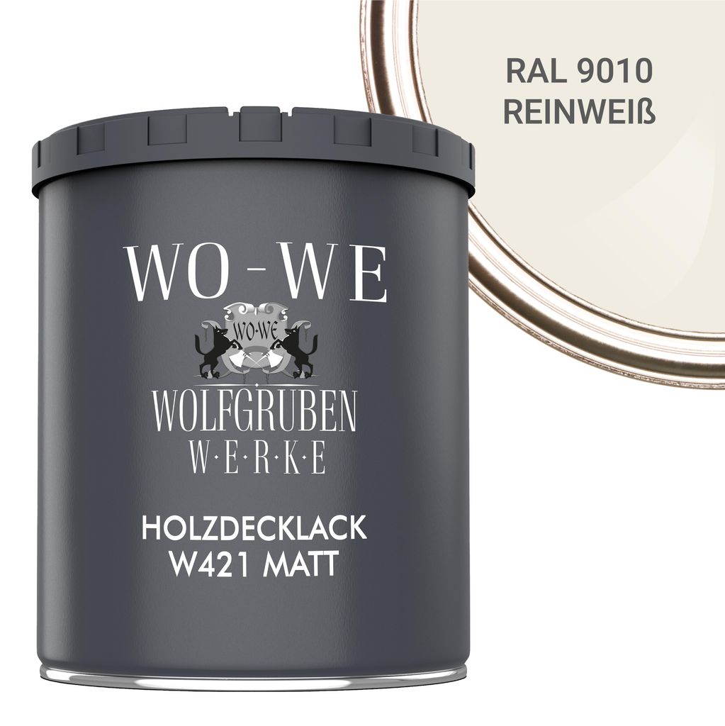 Holzlack Holzfarbe Holzschutzfarbe Möbellack MATT W421 Reinweiß änhl. RAL 9010 - 750ml