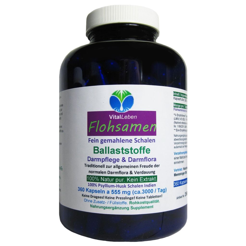 Flohsamen Premium feine Flohsamenschalen INDIEN 360 Psyllium Ballaststoff Kapseln