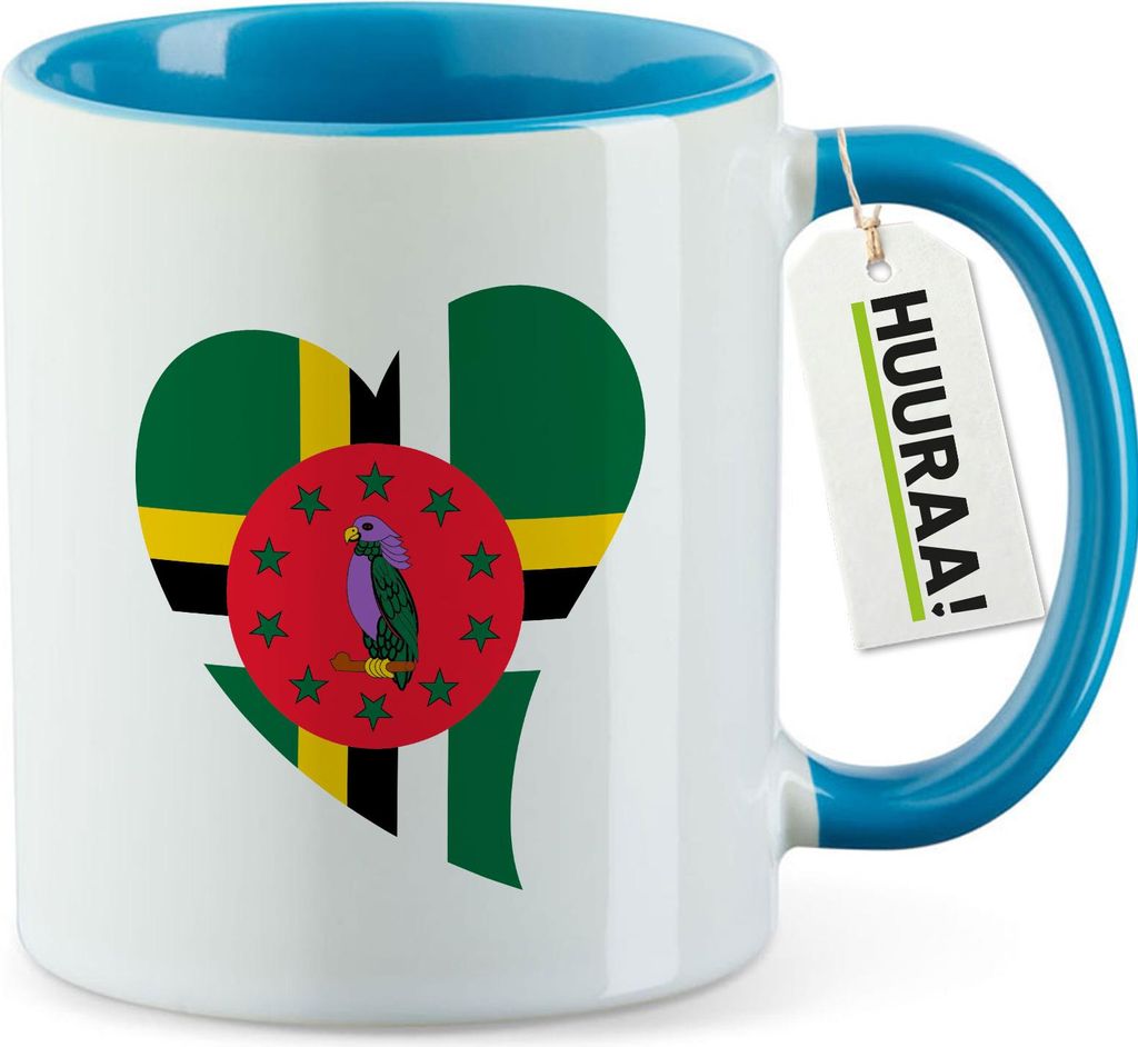 Huuraa Kaffeetasse Dominica Flagge Herz 330ml Blau Keramik Kaffeebecher Geschenkidee