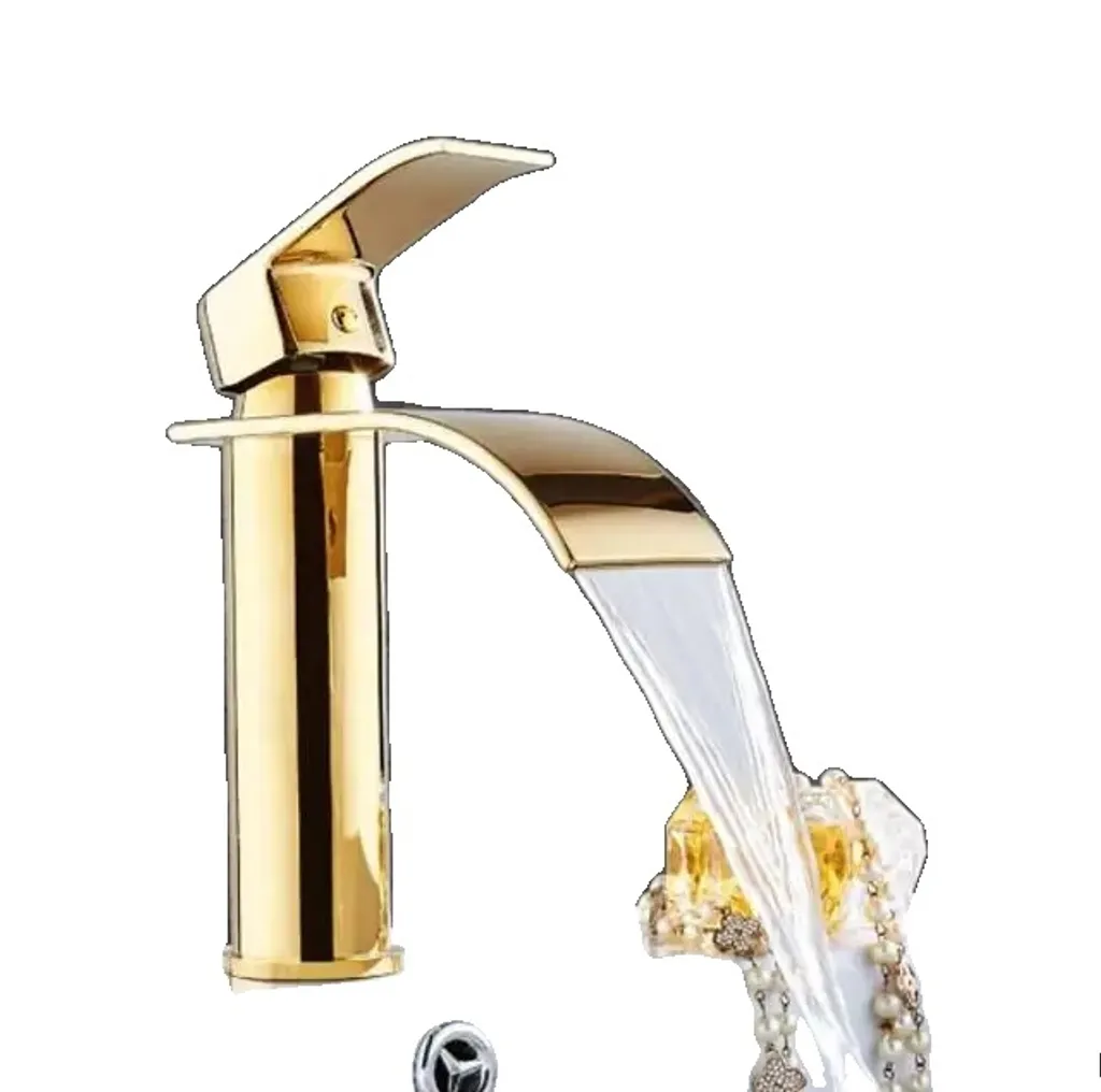 Rubinetto Cascata Oro Lavabo Design - Miscelatore Ottone Monocomando