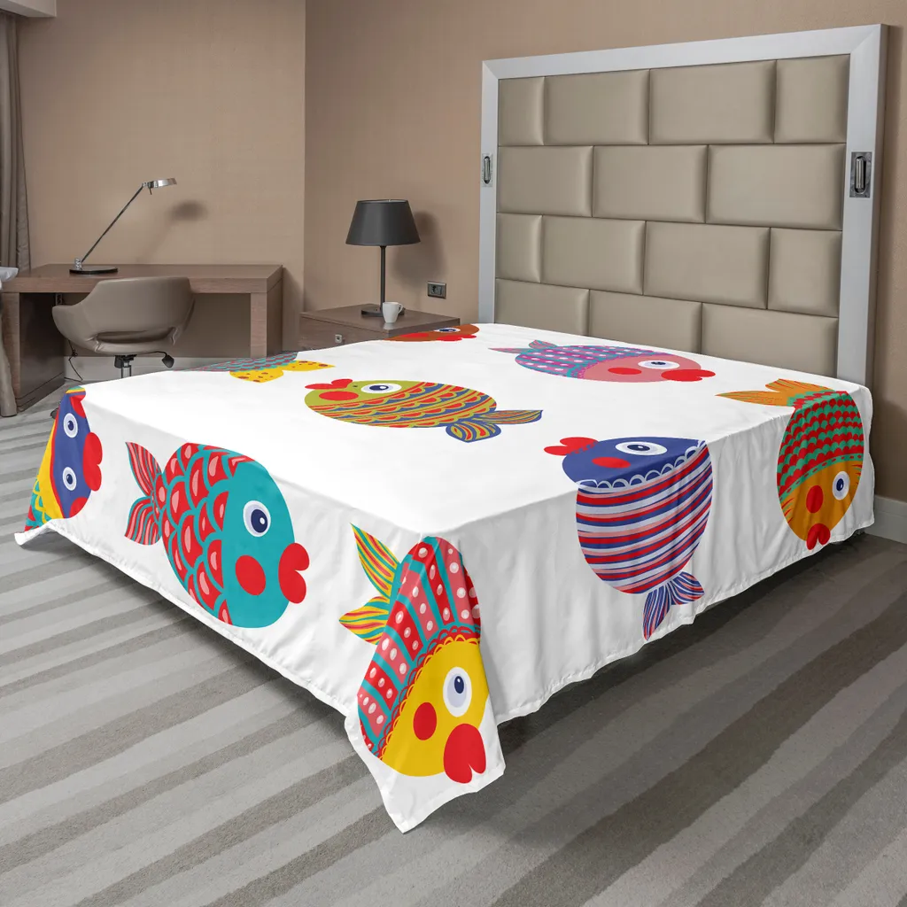 Drap plat décoratif 275x260 cm en Tissu Confortable Motif Poisson-globe