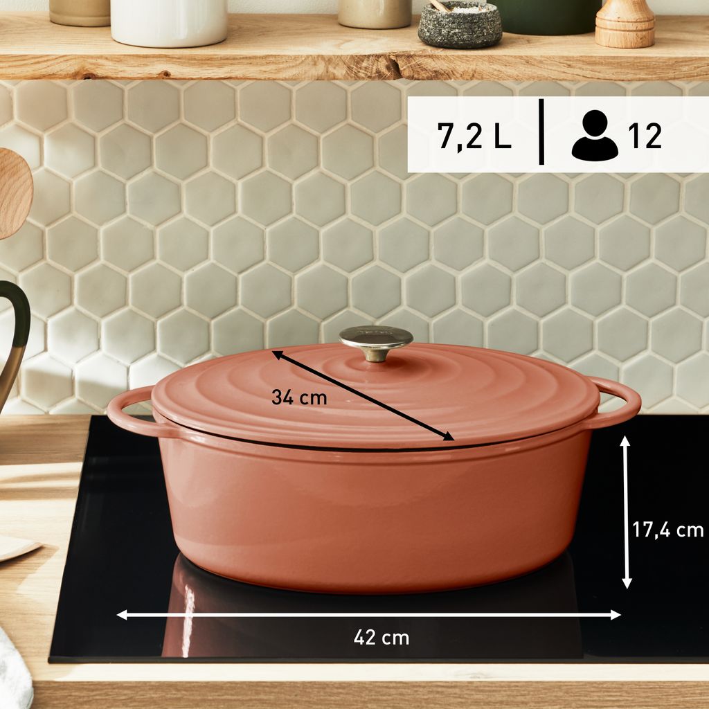 Tefal Lov Gusseisen Ovaler Bräter 34 cm terracotta orange