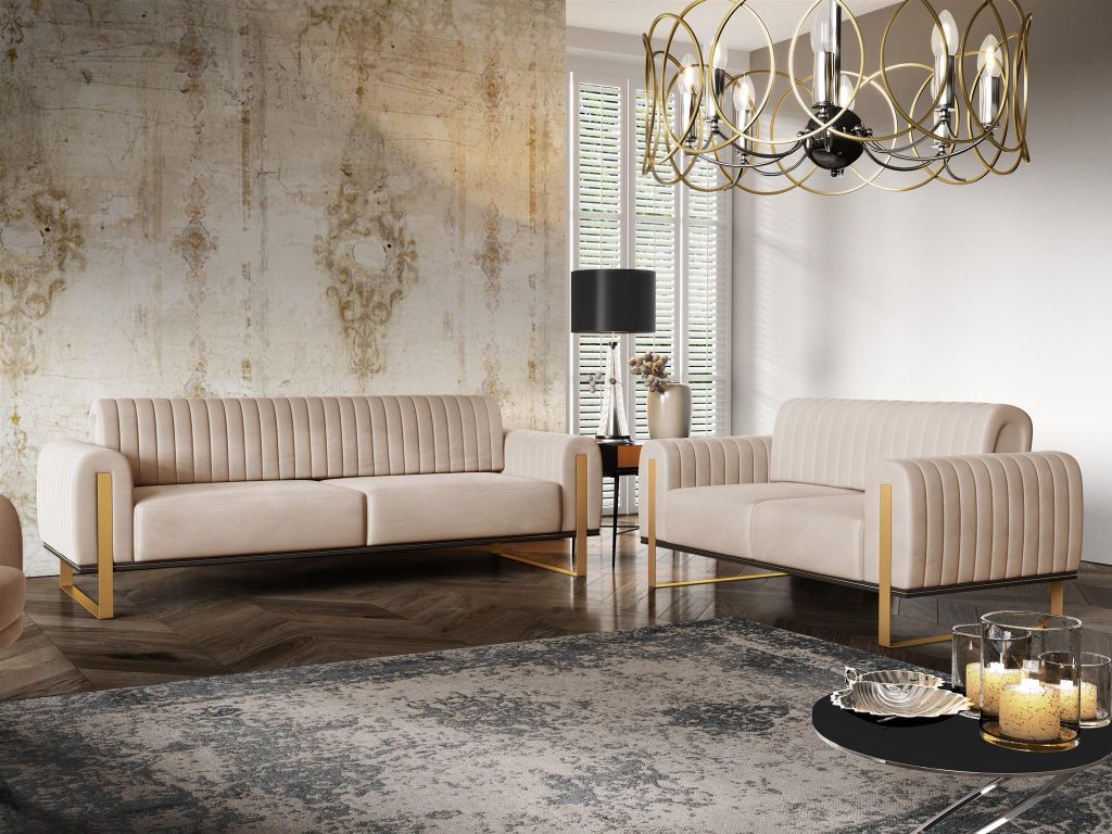 Sofaset Designersofas VALERIE 3-2 in Stoff Stoff Elisa Velvet Beige
