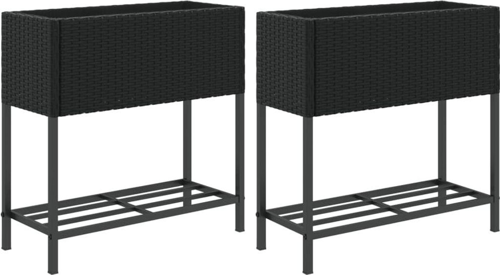 vidaXL Hochbeete mit Ablage 2 Stk. Schwarz 70x28x70 cm Poly Rattan