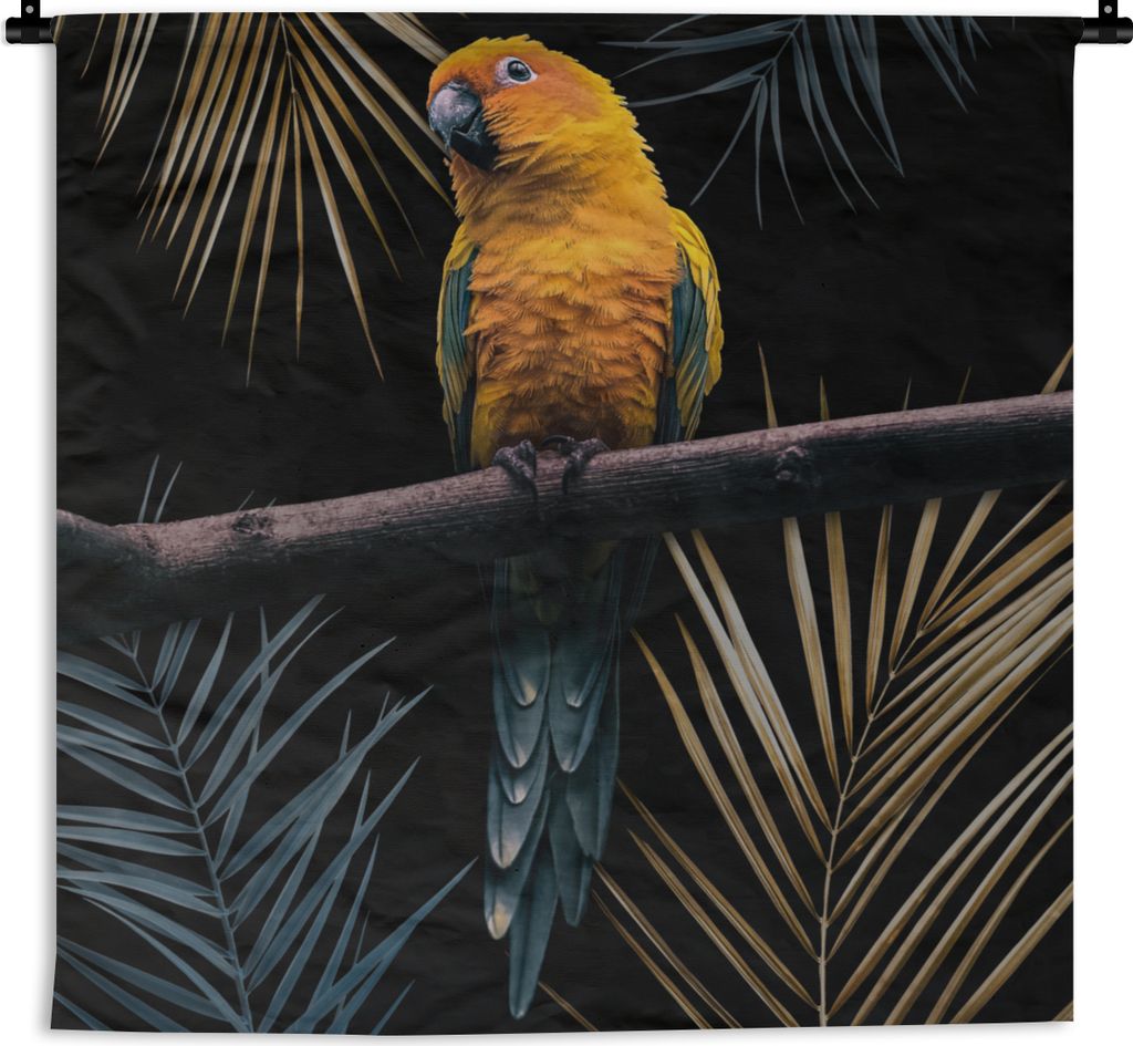 MuchoWow Wandteppich Wandbehang Vogel - Papagei - Zweig - Blätter 150x150 cm Tapisserie Dekoration Wandtuch - Wohnaccessoires - Modernes