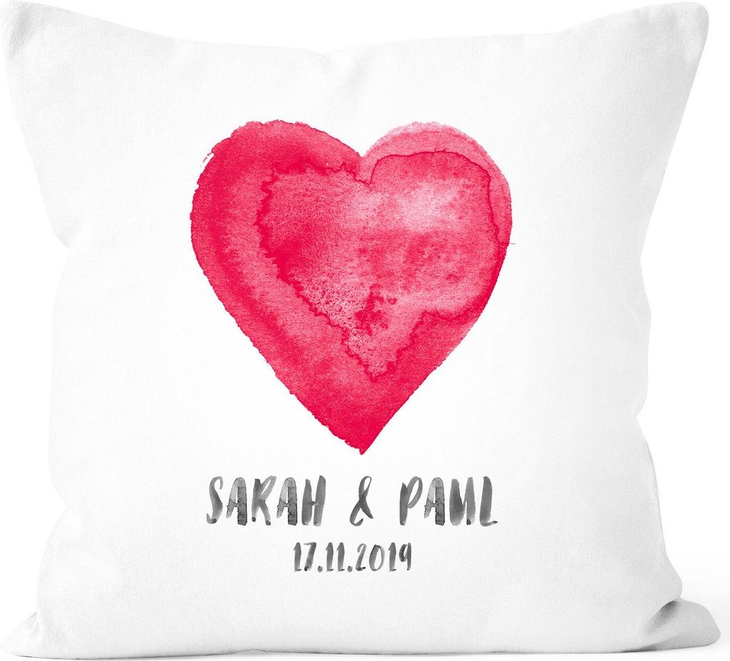 Kissen-Bezug mit zwei Namen und Datum Herz Kissen-Hülle Baumwolle personalisierte Geschenke Liebe Hochzeit SpecialMe weiß unisize