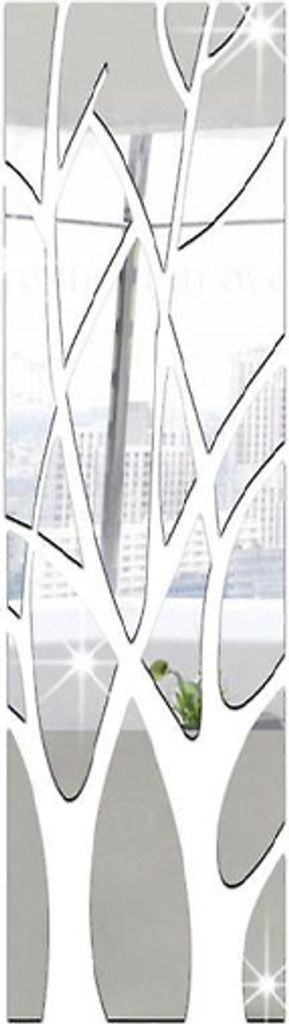 Dekorative Spiegel-Wandaufkleber Baum-Design Silber selbstklebend 100×28 cm