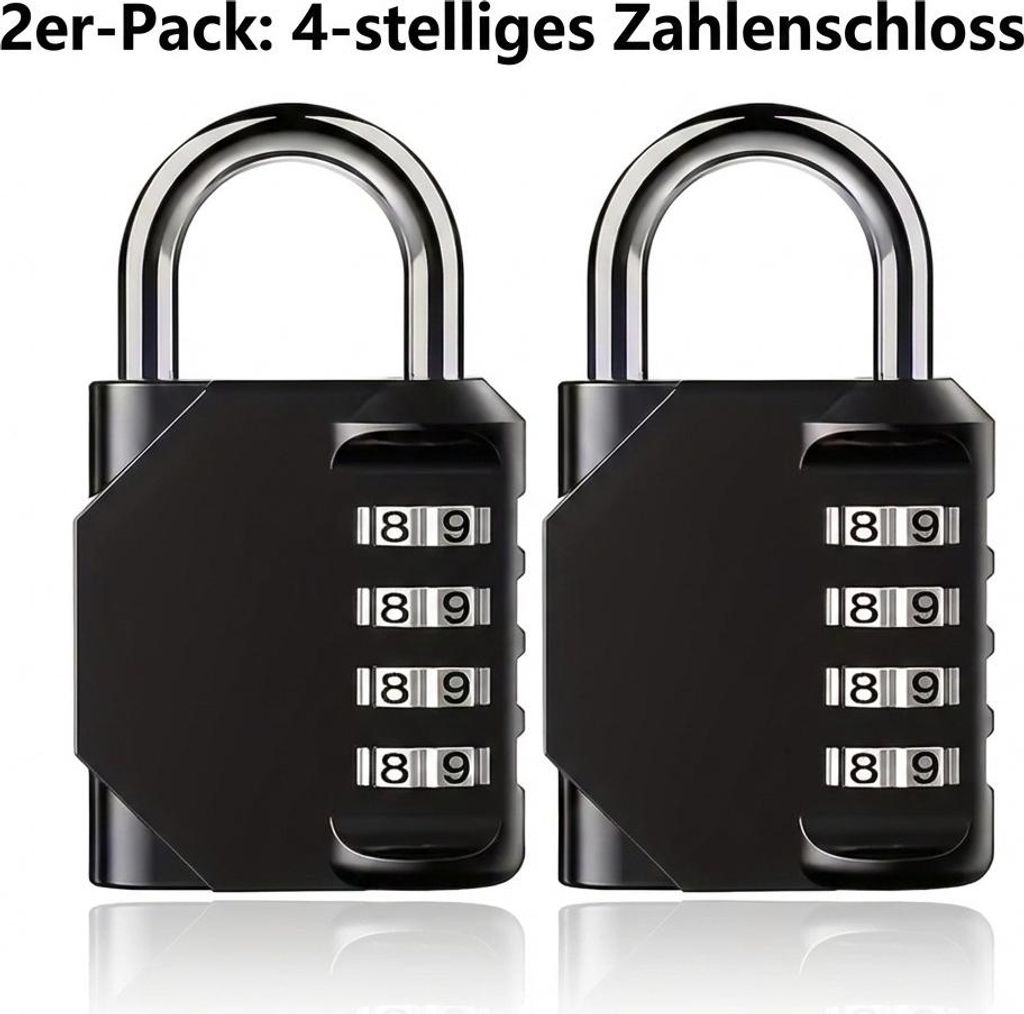 2er Set Zahlenschloss 4-stellig verstellbar Vorhängeschloss Spind Koffer