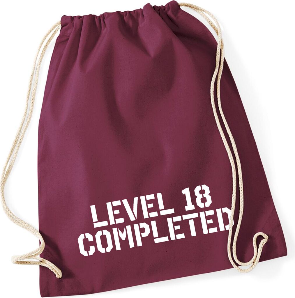 Huuraa Turnbeutel Level 18 Completed 12 Liter Burgundy Baumwolle Rucksack Geschenkidee