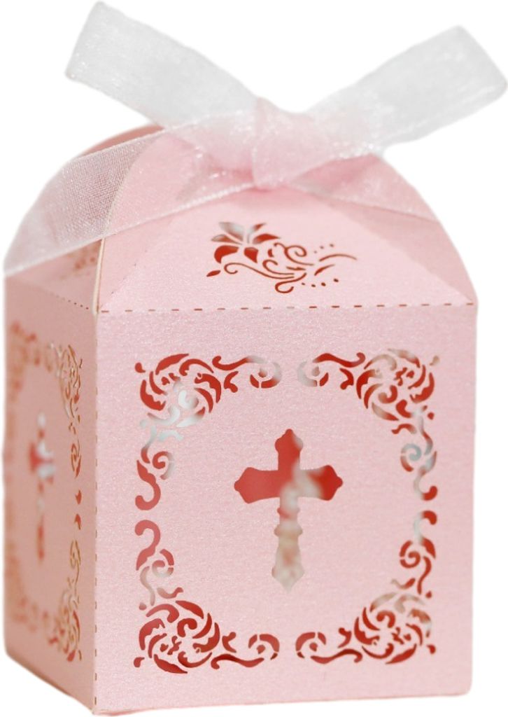 50 Pack Cross Laser Cut Hochzeit Party Favor Box Süßigkeiten Tasche Schokolade Geschenk Boxen Braut Geburtstag Dusche Bomboniere Mit Bändern