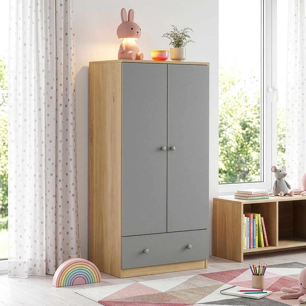 Kinderkast 'Beldinupp' met 2 deuren, 1 kledingstang en 1 Productafbeelding 