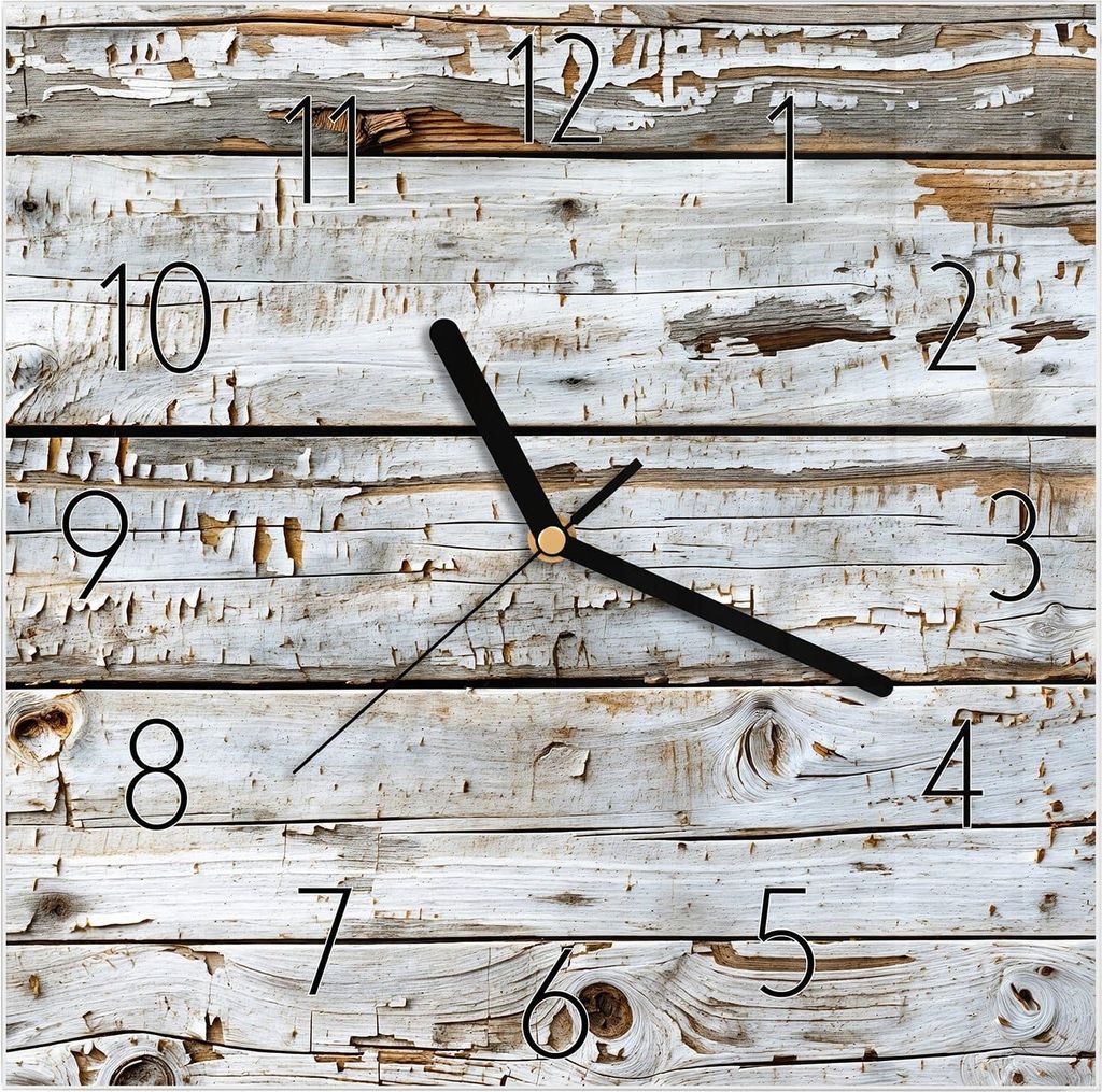Wanduhr aus Glas mit Motiv Verwitterte Holzbretter- 30 x 30 cm - inkl. Aufhängesystem