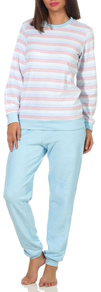 Damen Frottee Schlafanzug mit Bündchen Pyjama in edler Produktbild 