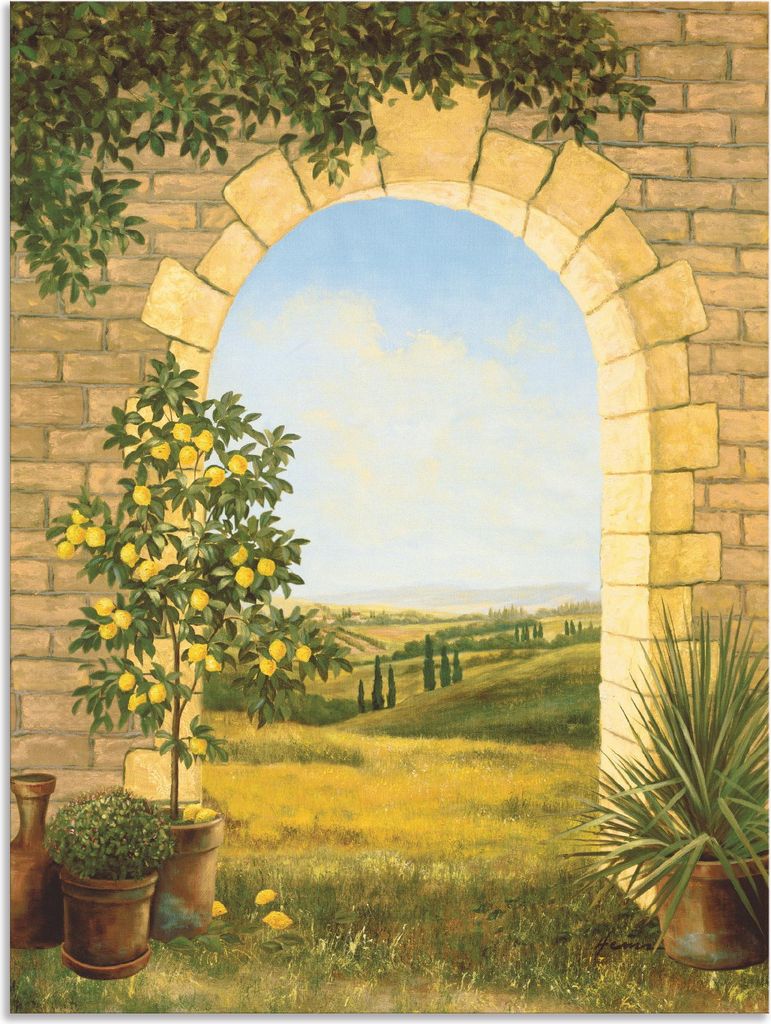 ARTland Wandbild Alu für Innen & Outdoor Zitronenbaum vorm Torbogen II Größe: 90x120 cm