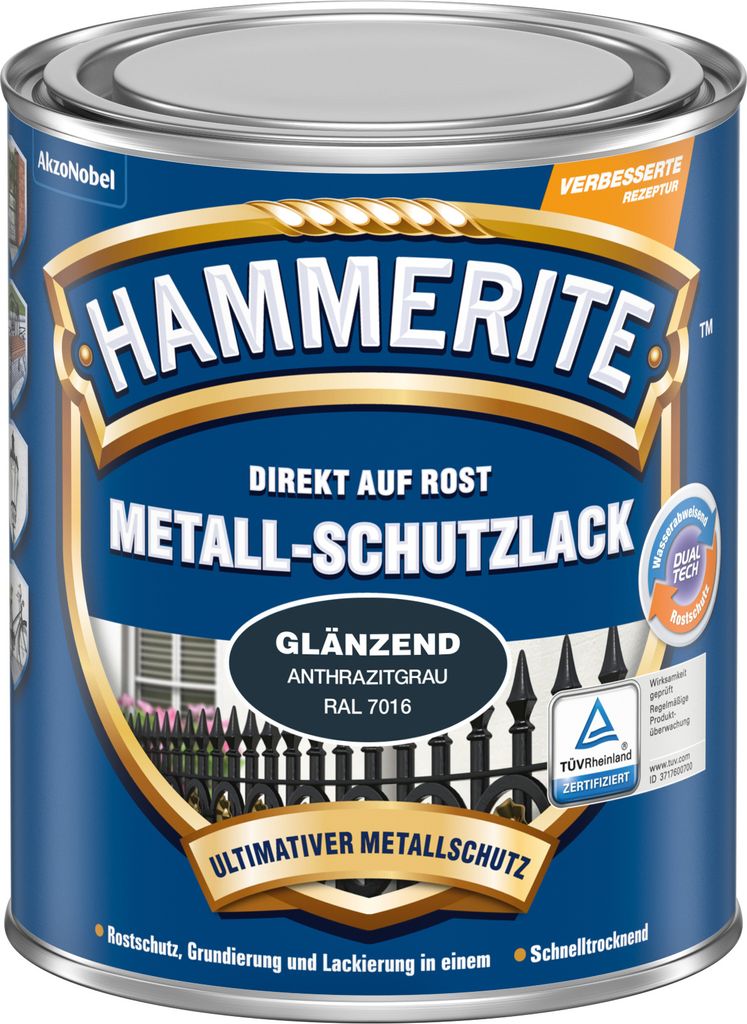 Hammerite Metallschutzlack Glänzend, Anthrazitgrau, 750 ml Produktbild 