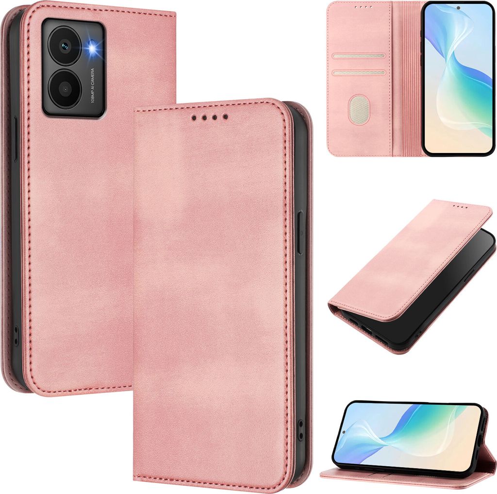 Handyhülle für HMD Fuison, Vintage Leder RFID Schutz Kartenfach Standfunktion Magnetische Klapphülle Pink