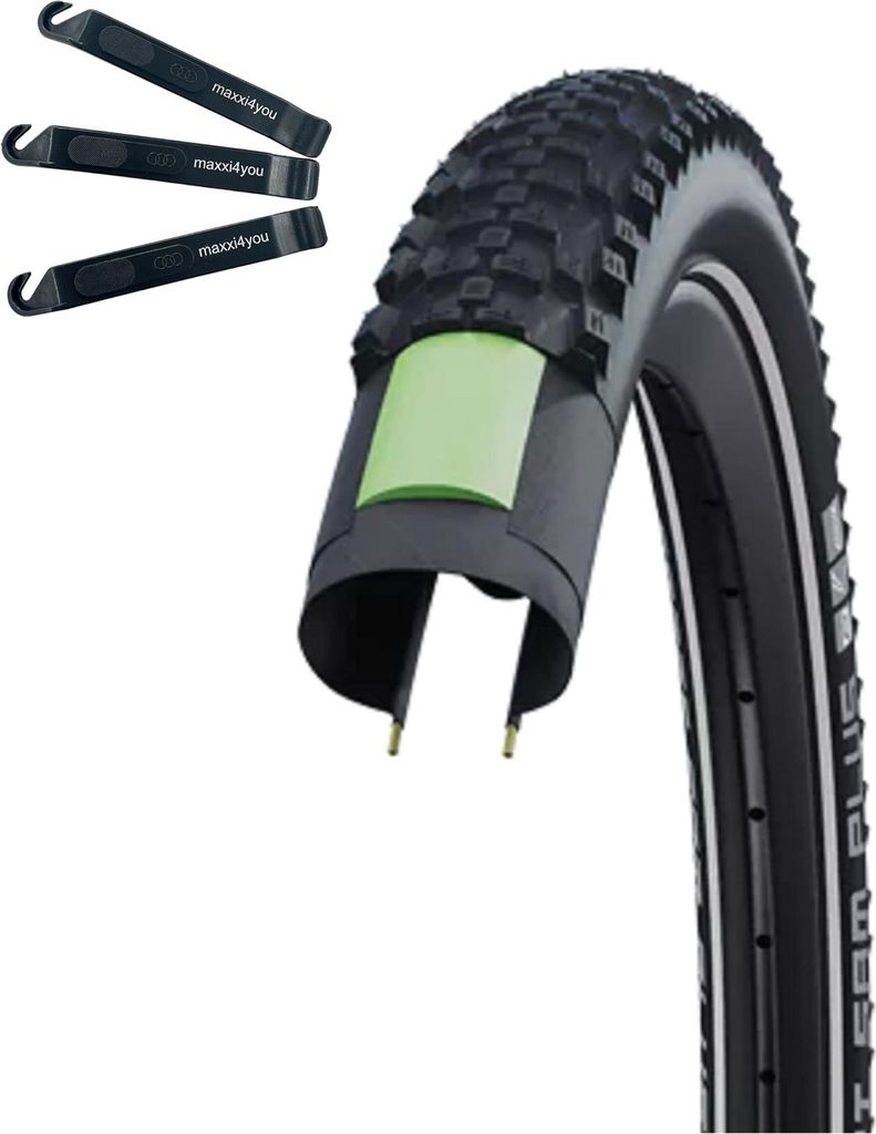1 x Schwalbe Smart Sam Plus Performance E-50 DD Greenguard Schwarz-Reflex 47-622 (28 x 1,85) inkl. maxxi4you Reifenheber