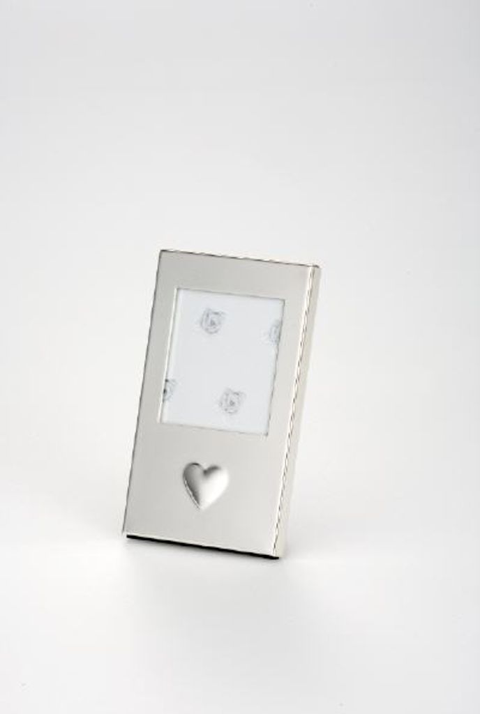 Fotorahmen rechteckig Herz quadratischer Ausschnitt 5,0 x 5,0 cm Aussen 10,0 x 6,0 cm versilbert Anlaufgeschützt