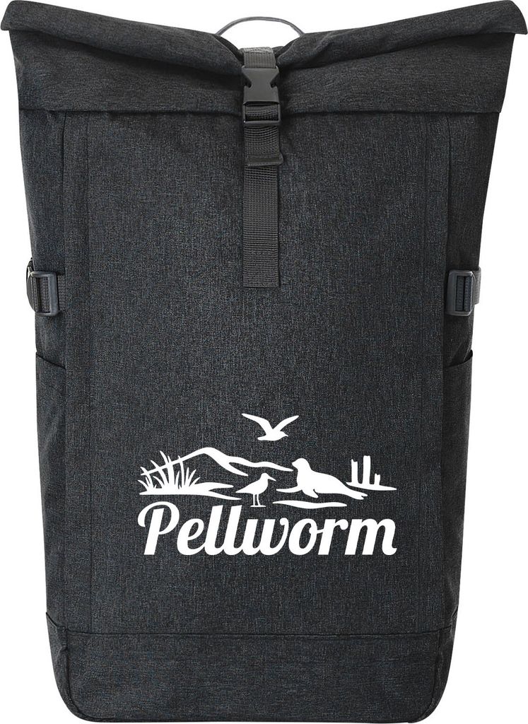 Huuraa Kurierrucksack Pellworm Strandmotiv 30-44 Liter Black Melange Fairtrade Rolltop Rucksack Geschenkidee