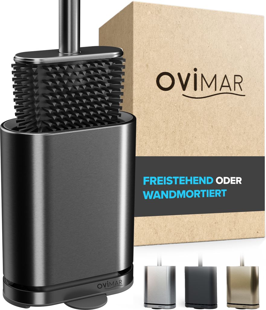 ovimar Toilettenbürste Falketind | Gunmetal | Silikon Klobürste | WC Bürste mit Belüftung | Edelstahl | abnehmbare Tropfschale | nur 6cm breit|...