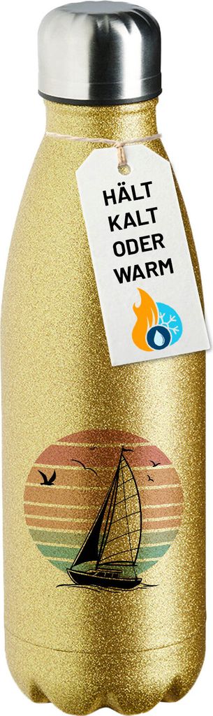 Huuraa Trinkflasche Segelboot segeln 500ml Gold Edelstahl Wasserflasche Trinkflasche Geschenkidee