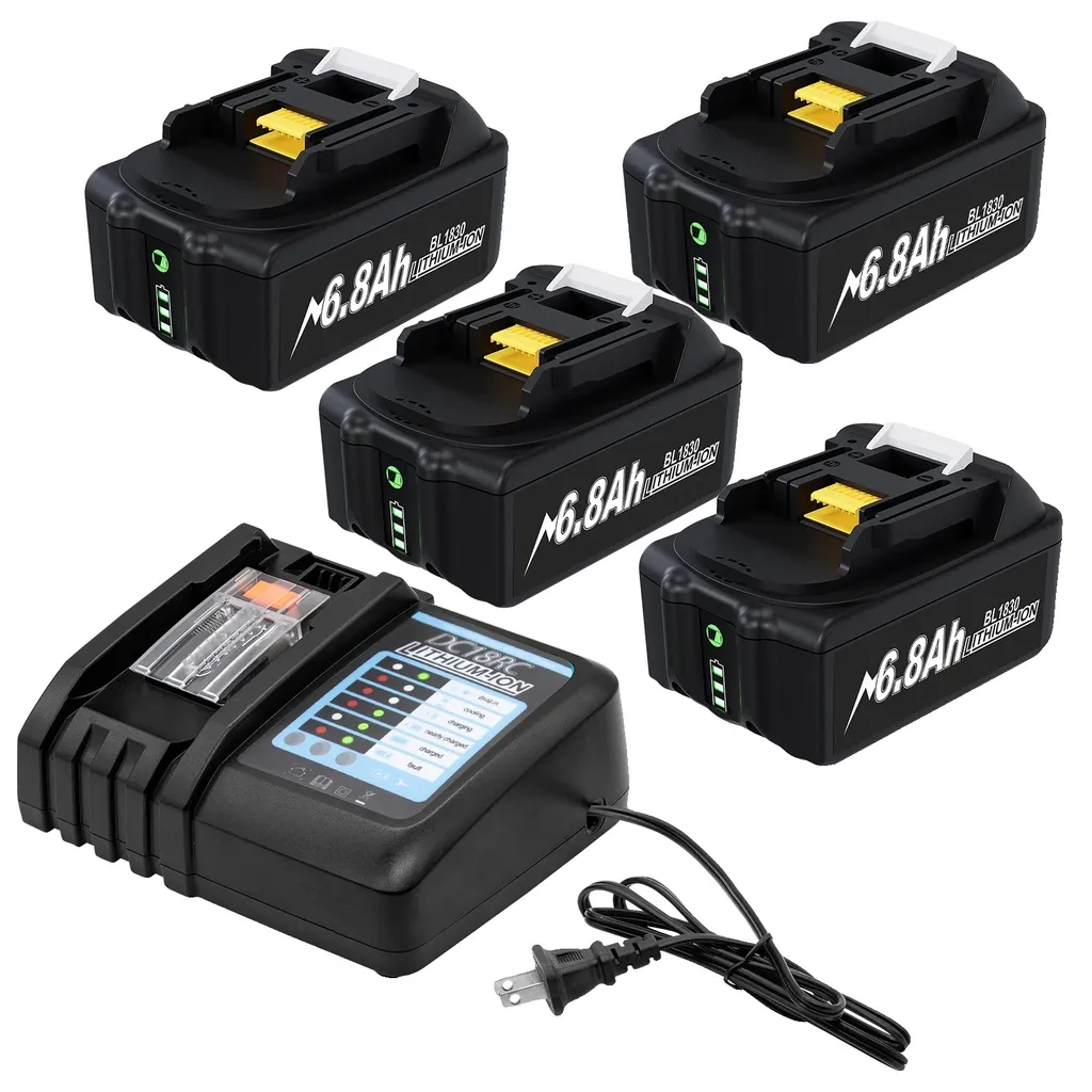 Lot de 4 Batteries 18V pour Makita BL1830 avec Chargeur Li-ion 6.8Ah LXT
