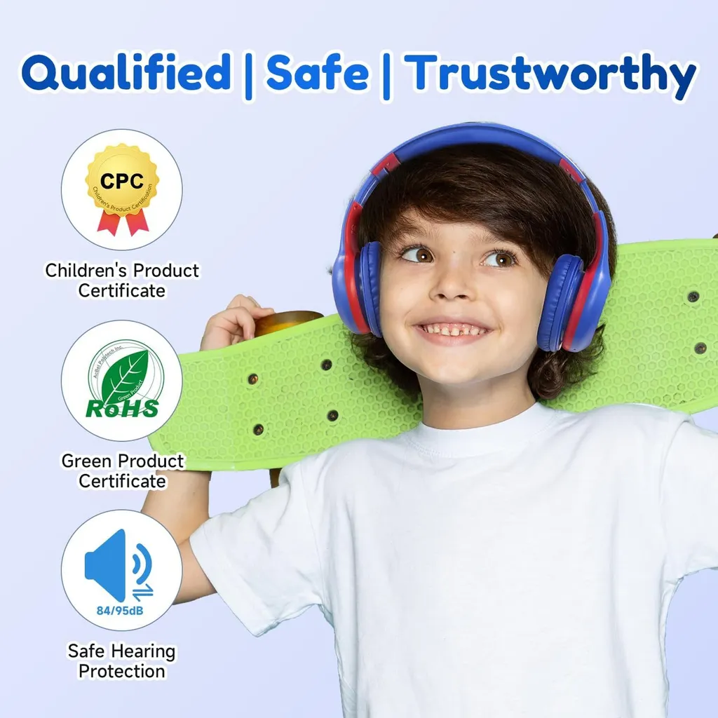 Cuffie Bluetooth Scuola con Microfono HD - Volume Sicuro 85/94dB - 2
