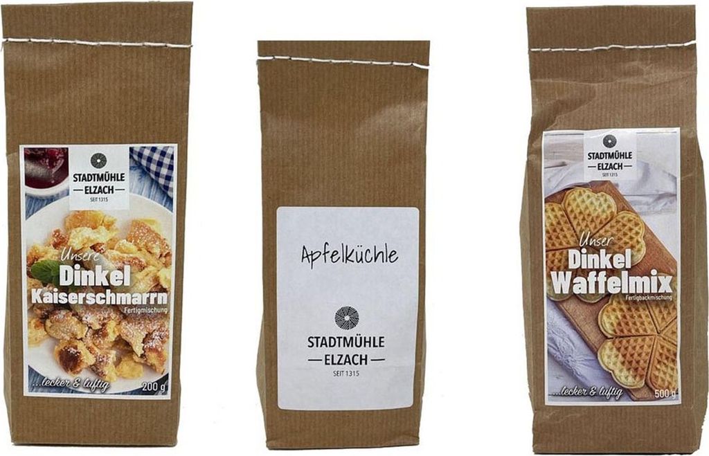 Stadtmühle Elzach Süßer Mix Dinkel Backmischung Waffeln, Apfelküchle, Kaiserschmarrn