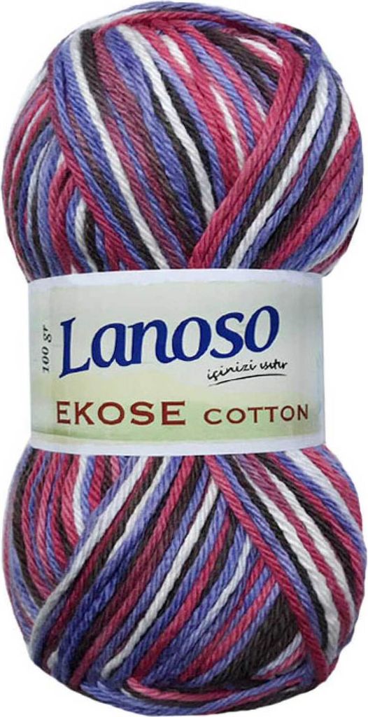 100g Strickgarn Lanoso Ekose Baumwolle mehrfarbig Strick-Wolle Häkelgarn Farbverlauf, Farbe:804 mehrfarbig