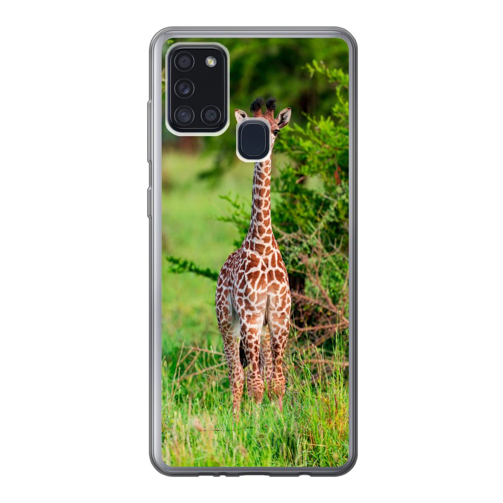 MuchoWow Handyhülle Schutzhülle Hülle für Samsung Galaxy A21s Baby - Giraffe - Pflanzen Silikon Softcase Handy Hülle - Hartschale