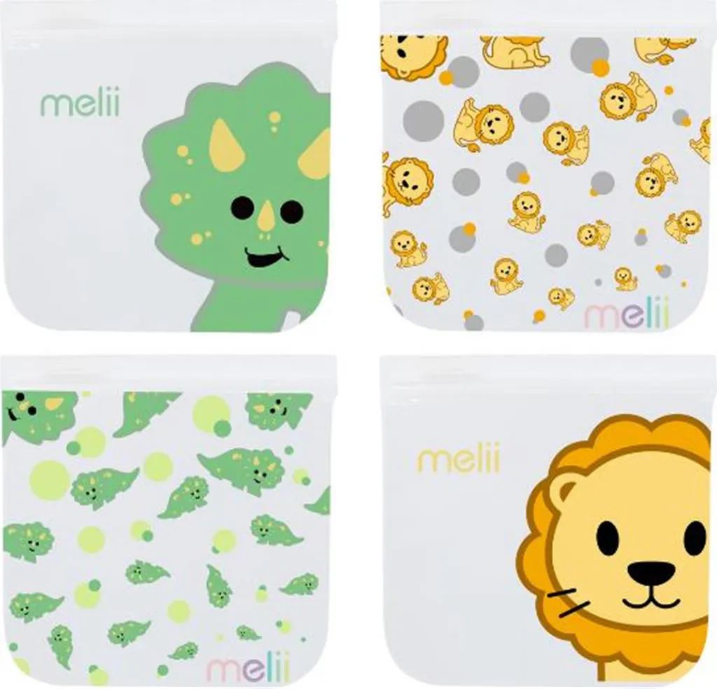 Sacs à collation sans BPA refermables motifs Lion et Dinosaure x4 - 4