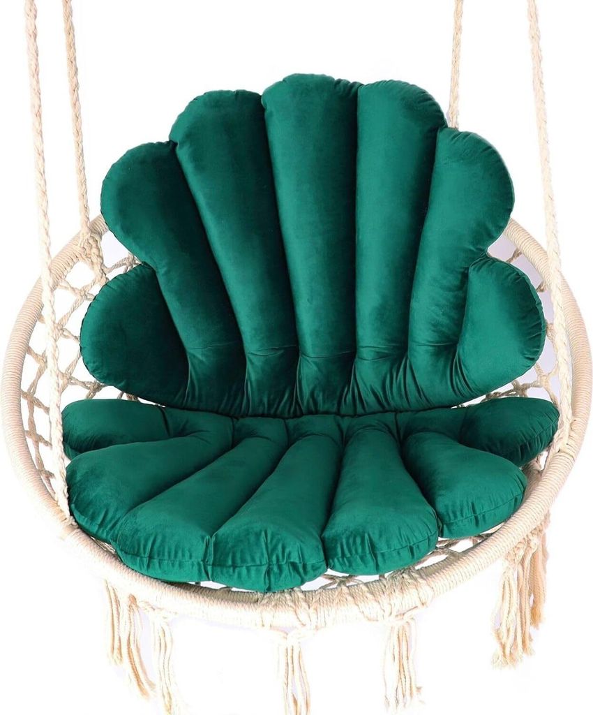 Love Gifts Hängesessel Kissen in Muschelform 2 Stück + 1 kleines Kissen in Herzform, passend auch für einen Hängekorb, Farbe Grün