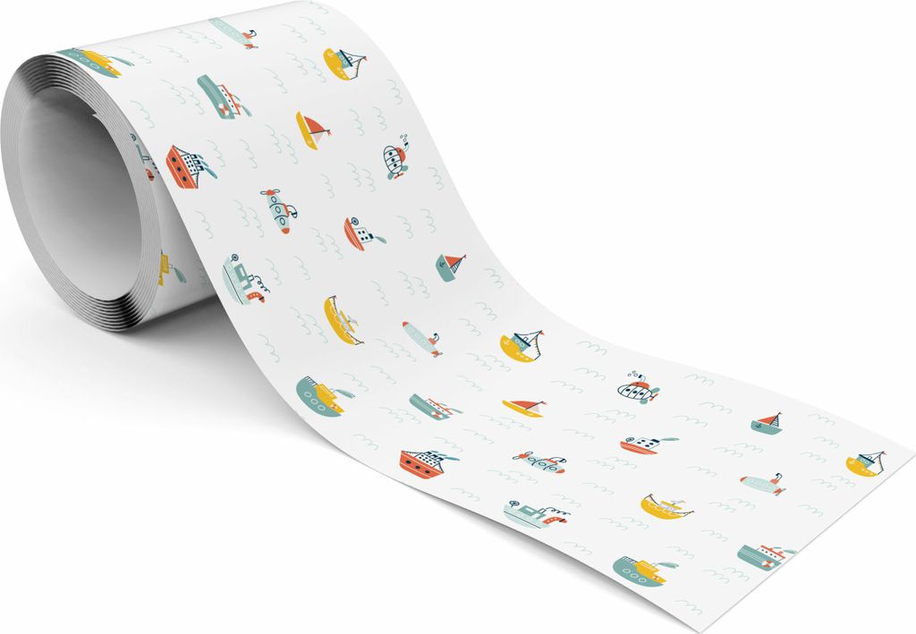 Muralo Selbstklebende Bordüre Tapetenbordüre bunte Boote Schiffe Wandtattoo für Kinder