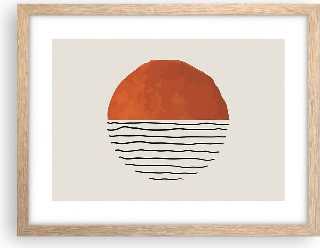 Gerahmtes Poster - Rahmen in heller Eiche - Modern Sonne Meer - 40x30 cm - Wand Bild - Wanddeko - Wandbilder - Kunstposter - Wandposter - Bilderrah...