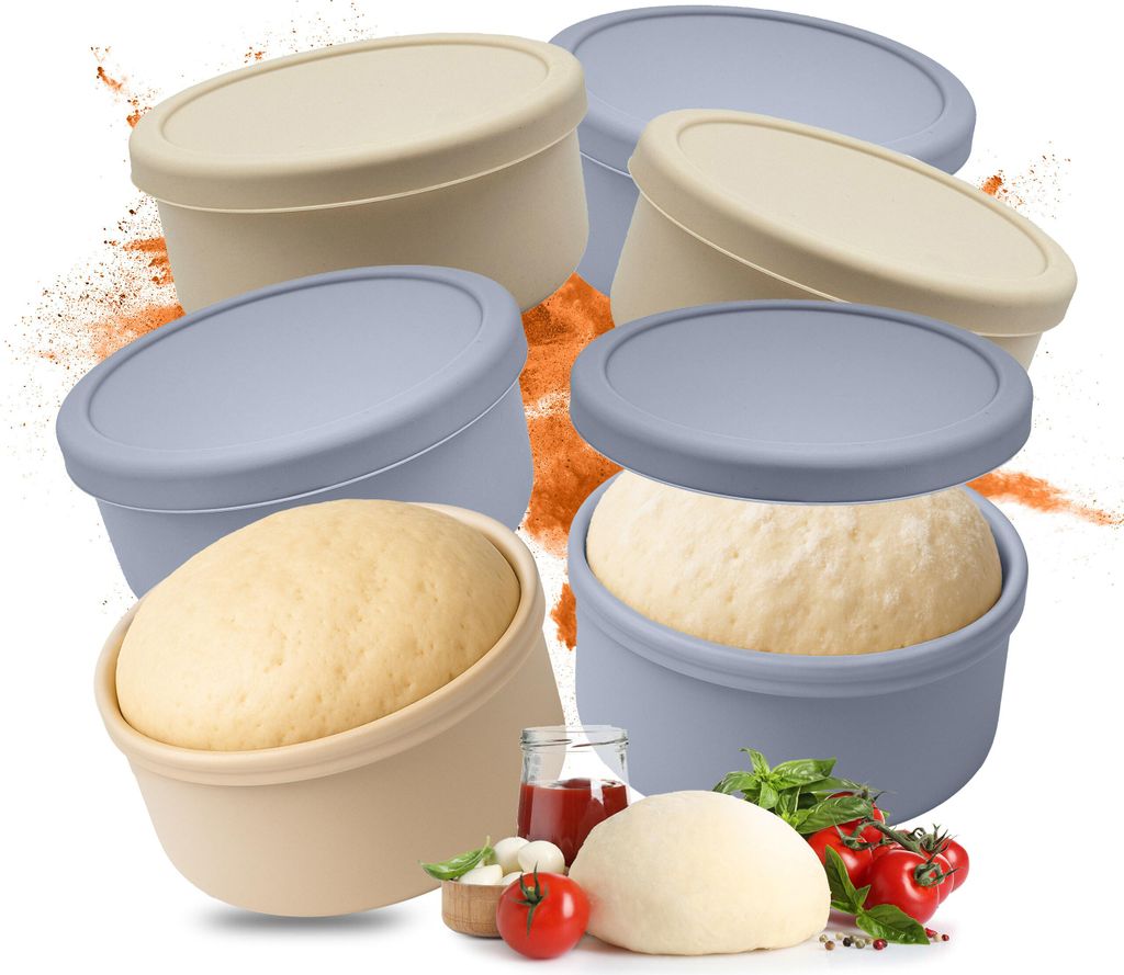 Relaxdays Pizzaballenbox, 6er Set, Silikon, bis 350 g Teig, Produktbild 