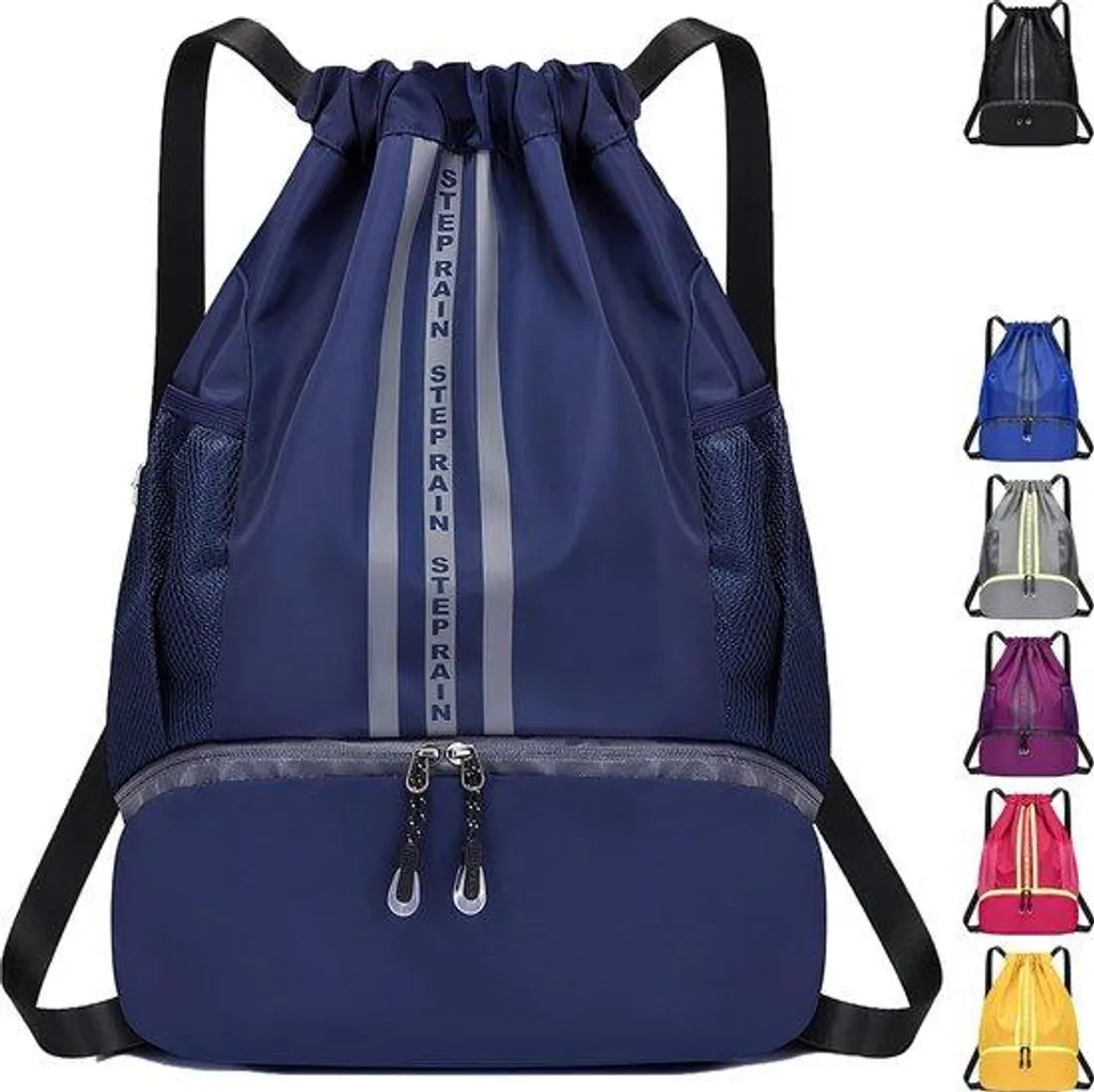 Sac de sport à cordons imperméable 10L bleu avec poches de rangement internes