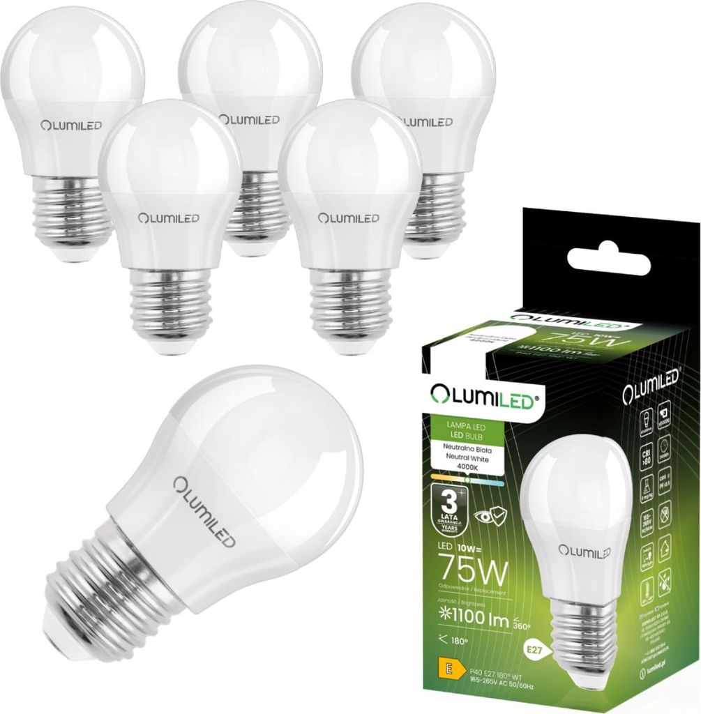 LUMILED Żarówki LED E27 P45 10W zastępuje 75W 6 sztuk Zdjęcie produktu 
