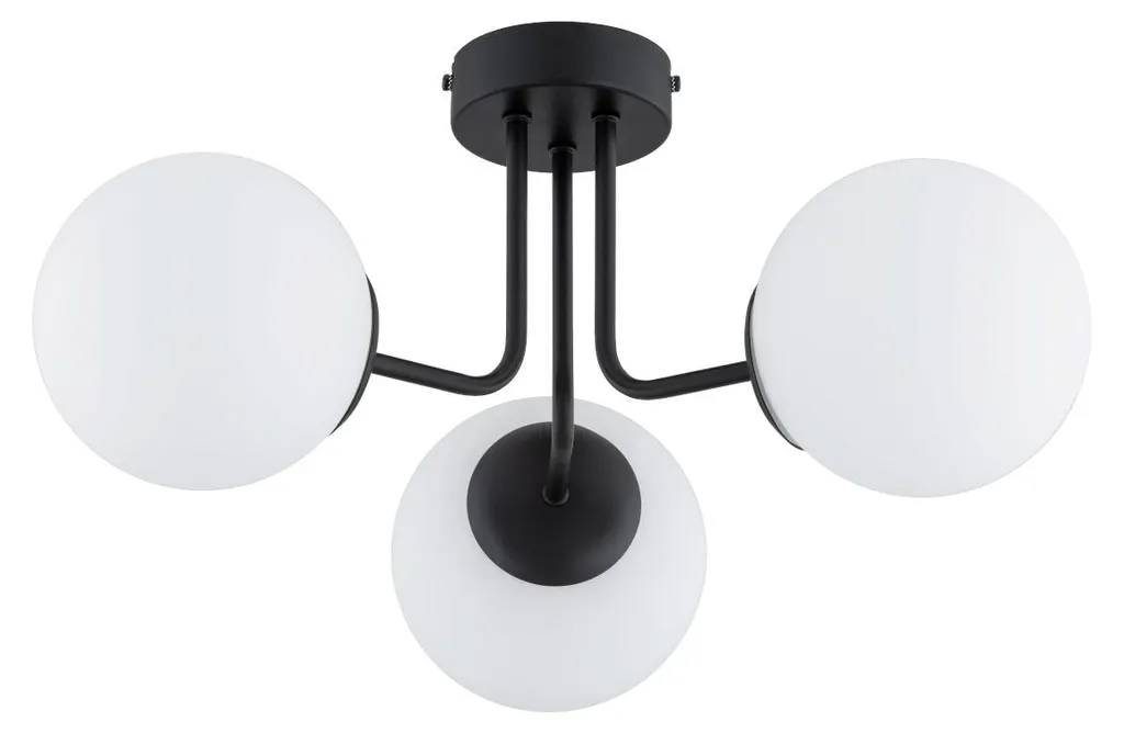 Plafonnier design carré PIERO en verre blanc et noir 3 feux 45 cm