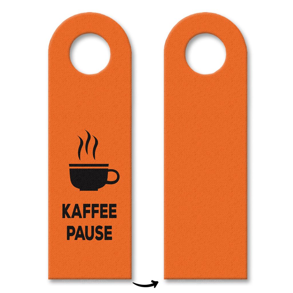 Büro Türhänger in Orange mit Kaffee Motiv und Spruch: Kaffeepause Cappuccino