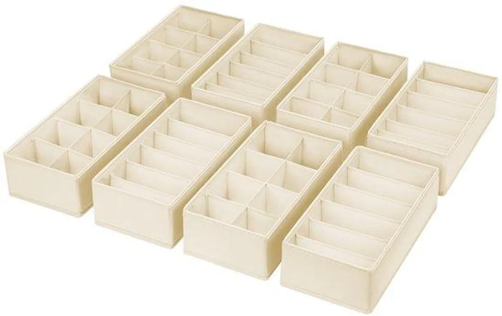 Rangement Penderie Beige : Lot de 8 Boîtes en Tissu pour Linges et Bébé