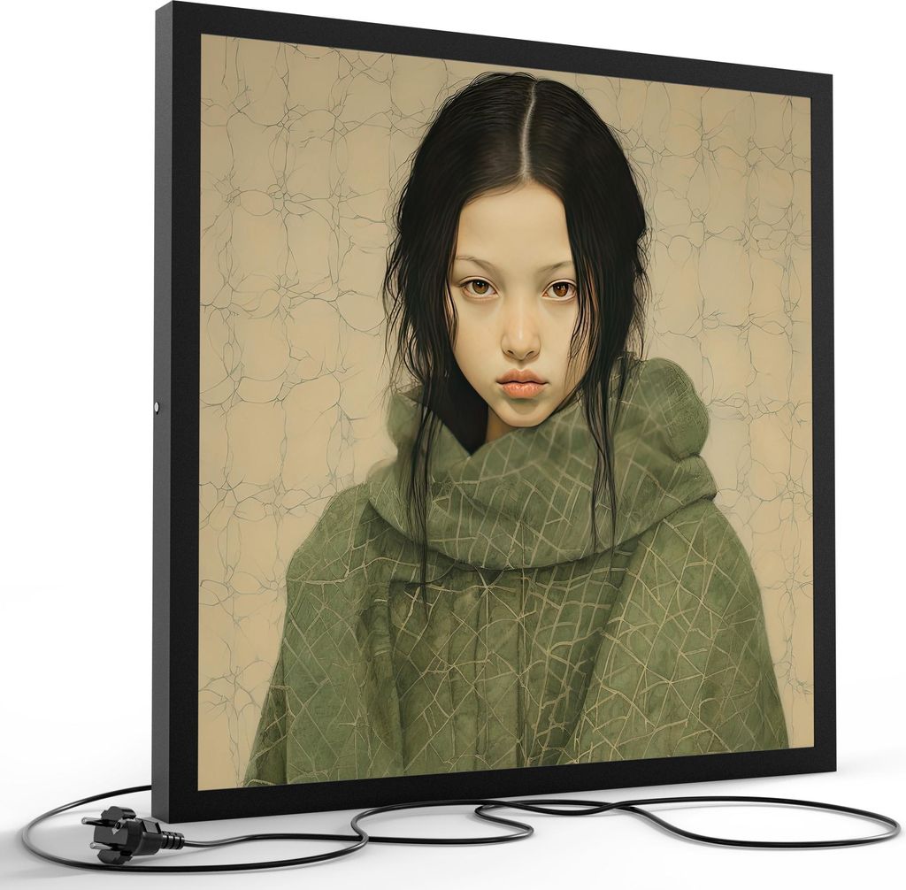 DEQORI LED-Bild & Lampe 60x60 cm Schwarz 'Kind der Natur' Leuchtbild LED Wandbild Leuchte
