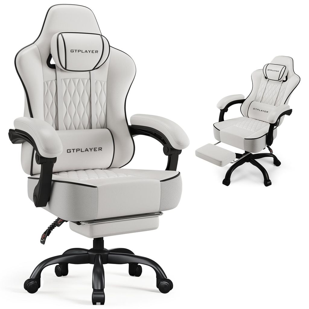GTPLAYER GamingStuhl, Bürostuhl, Ergonomischer Pc Stuhl, Höhenverstellbarer Drehstuhl, Armlehnen mit Synchronmechanik, Lendenkissen, Kopfkissen