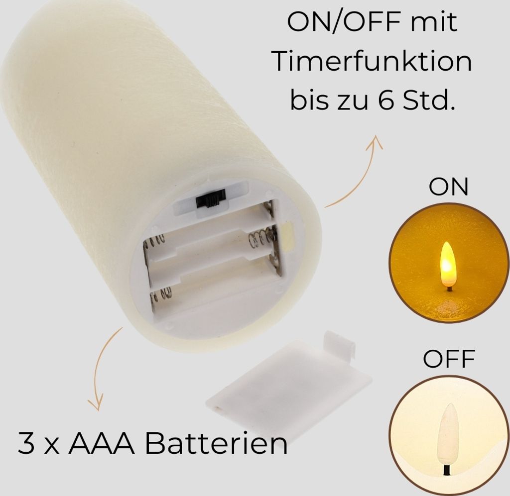 ToCi LED-Kerze 4er-Set LED Echtwachs Kerzen Timer, Creme, schwarzer