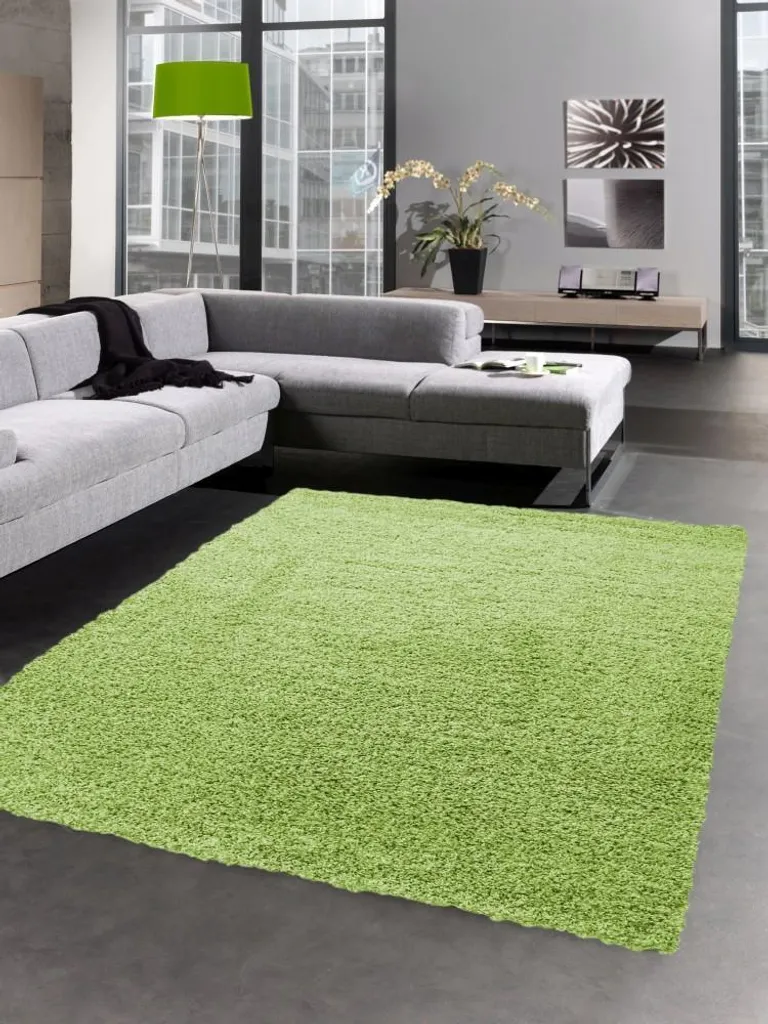 Tapis à poils longs vert 120 cm rond ultra doux pour chambre d'ami