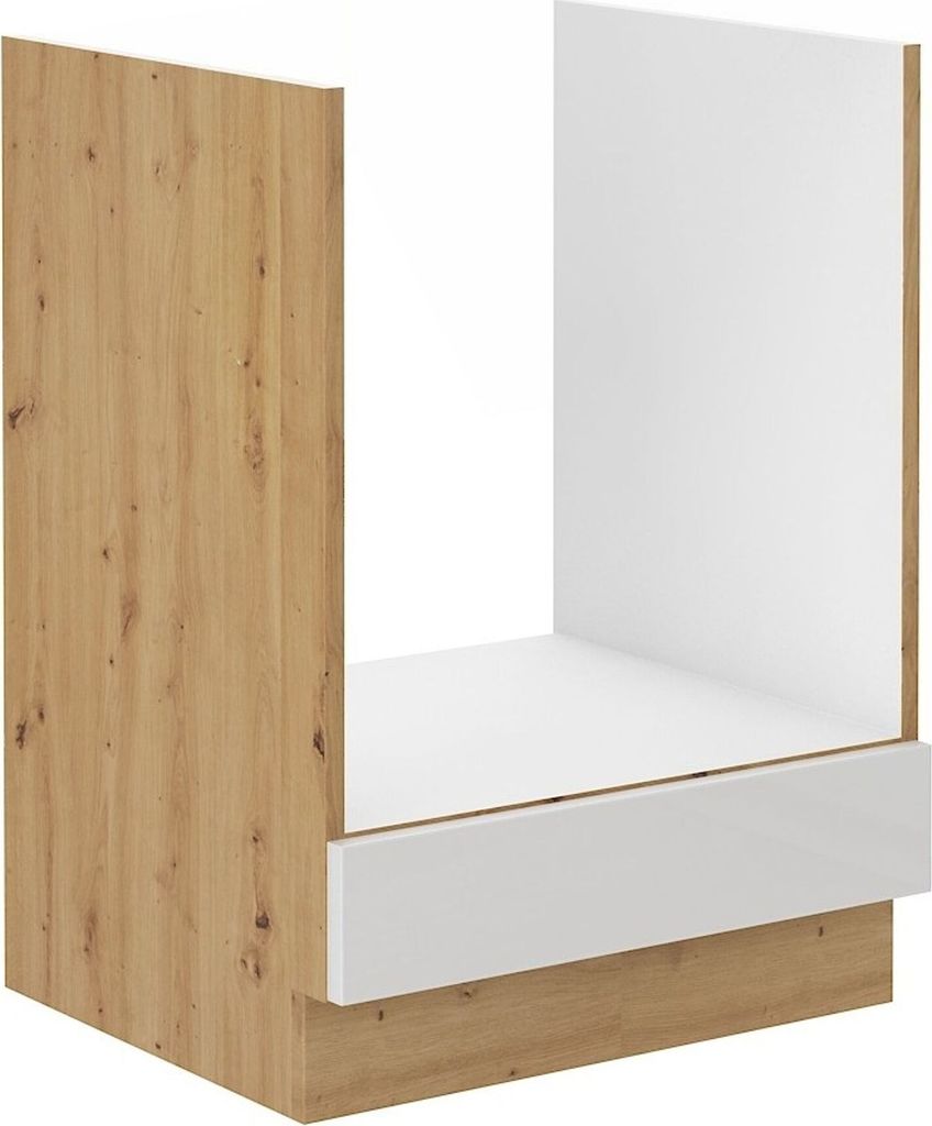 Herd Unterschrank 60 cm Eiche Artisan + Weiß Hochglanz Küchenzeile Küchenblock
